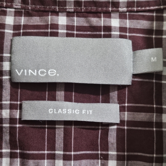 Vince. Men's Classic Fit Plaid Button Down Shirt Size Med Maroon White Pockets‎ - Picture 9 of 13
